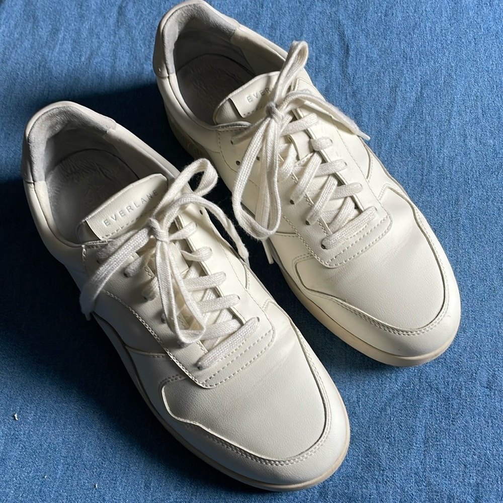 Everlane The Court Sneaker Off White Gray Leather Women’s Size 9